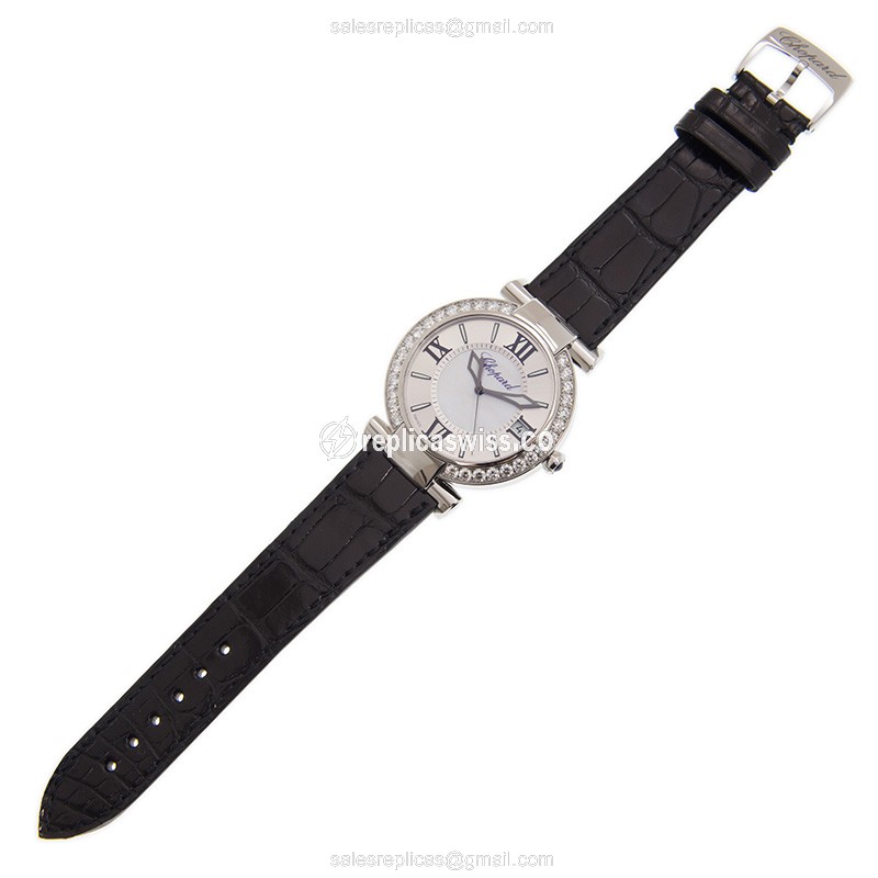 Chopard Imperiale Replica - Automatic - 18kt White Gold - Diamond - White Dial - Black Alligator Strap - View 2
