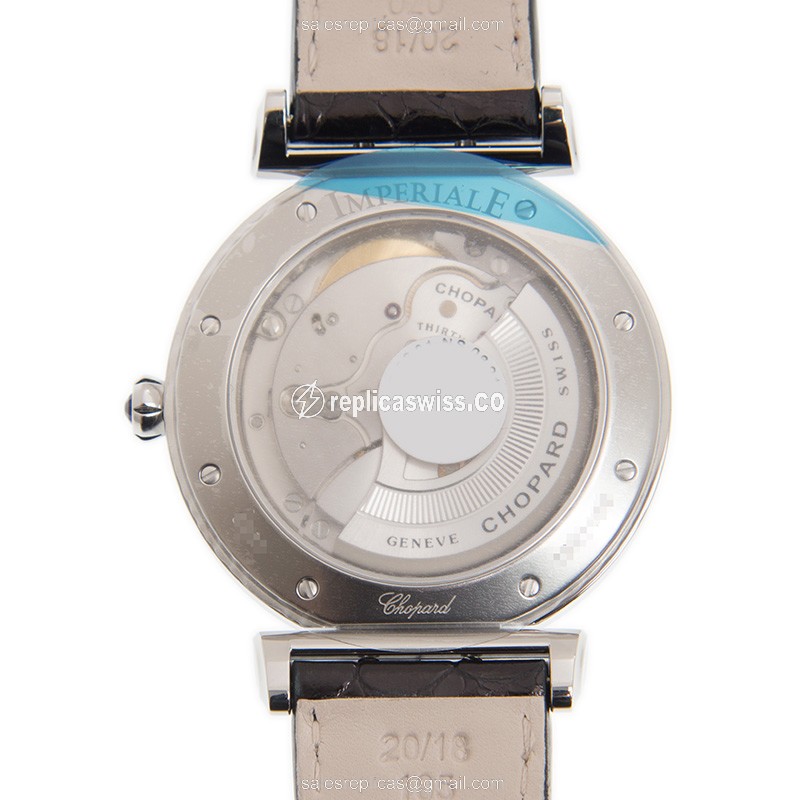 Chopard Imperiale Replica - Automatic - 18kt White Gold - Diamond - White Dial - Black Alligator Strap - View 3
