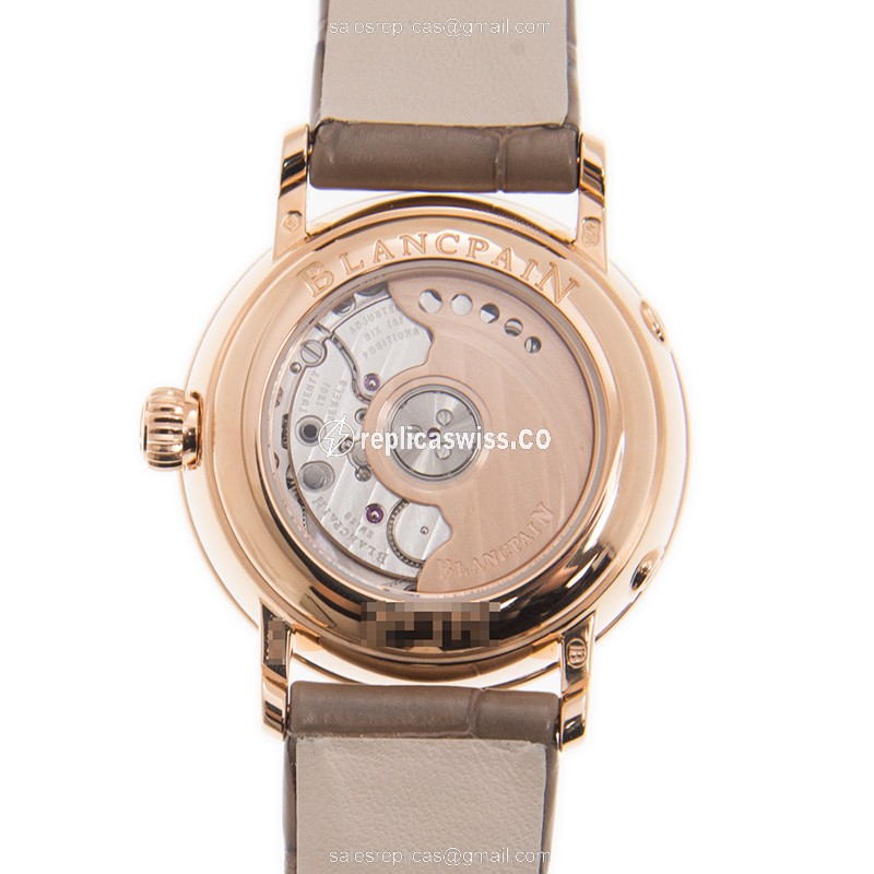 Blancpain Classic 6106-3642-55A - Auto 18kt Rose Gold - White Dial, Brown Alligator Strap - View 3