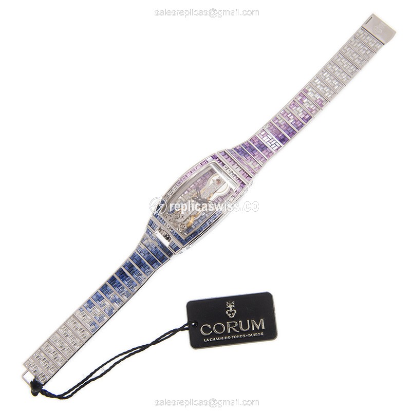 Corum Golden Bridge Replica - Manual - 18kt Gold - Diamond Dial - Transparent - Silver Clasp & Diamond Strap - View 2