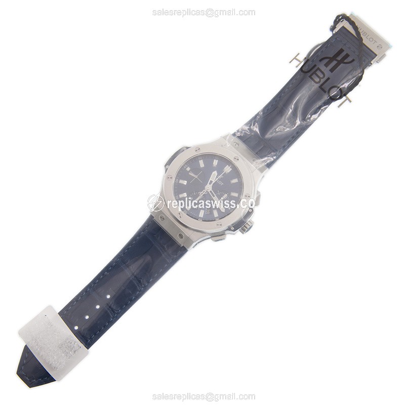 Hublot BIG BANG Replica - Automatic - Blue Dial - Steel Case - Blue Alligator Strap - View 2