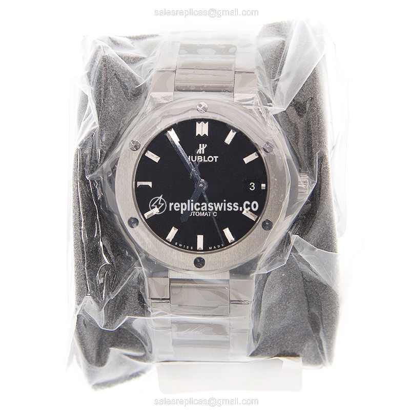 Hublot Classic Fusion Replica - Automatic - Steel Case - Black Dial - Silver Strap - View 2