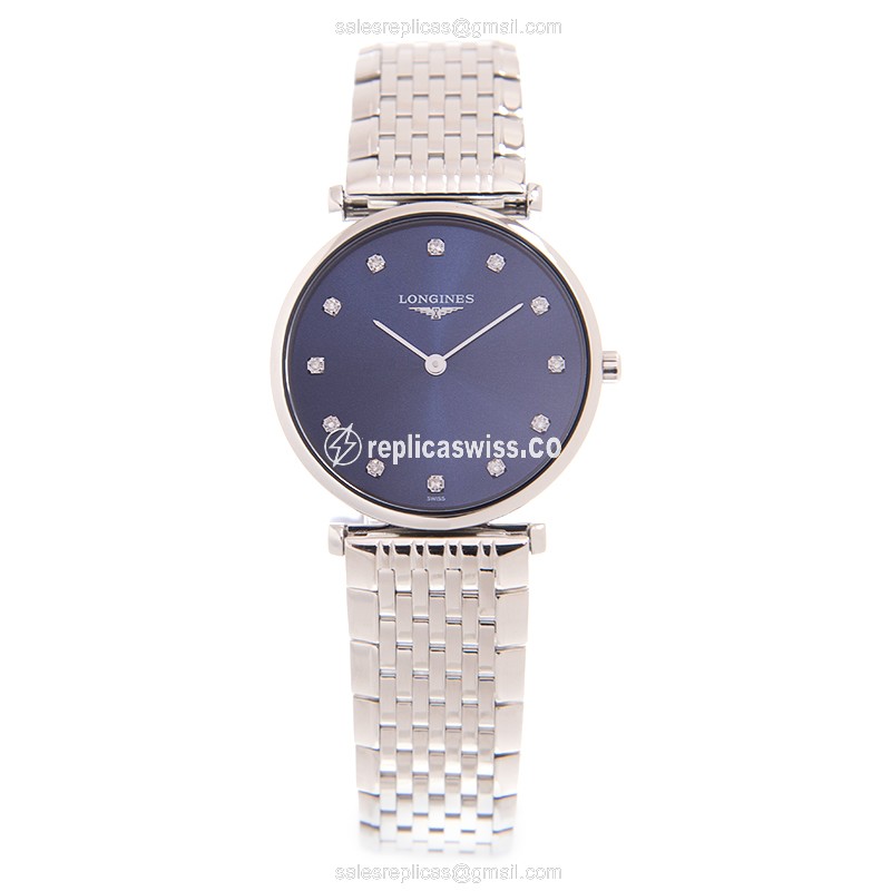 Longines L4.512.4.97.6 Replica - Quartz - Steel - Blue Dial on Silver Steel Band - View 2