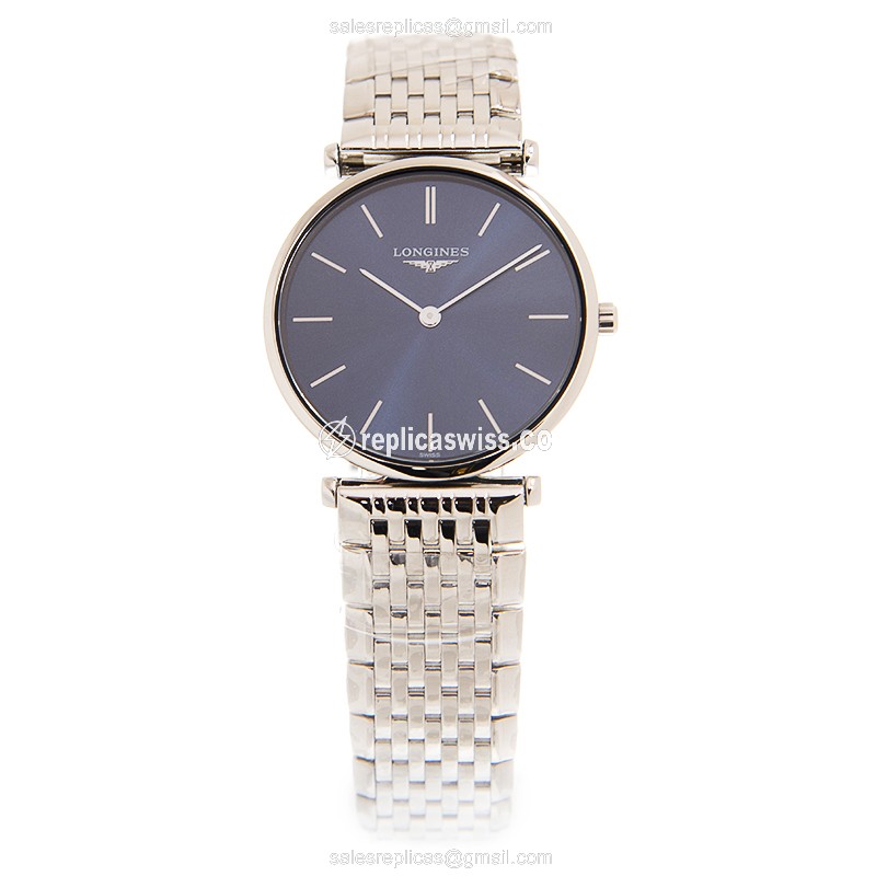 Longines L4.512.4.95.6 Replica - Quartz - Steel Case, Blue Dial - Silver Steel Strap - View 2