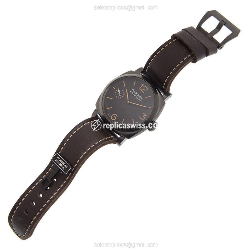 Panerai PAM00532 RADIOMIR Replica - Manual - Steel Case - Black Dial - Brown Leather Strap - Buckle Clasp - View 2
