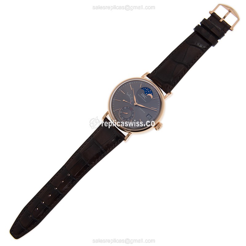 IWC Portofino Replica - Manual Wind - 18kt Gold - Gray Dial - Brown Alligator Strap - View 2