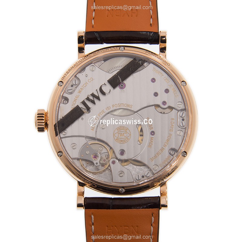 IWC Portofino Replica - Manual Wind - 18kt Gold - Gray Dial - Brown Alligator Strap - View 3