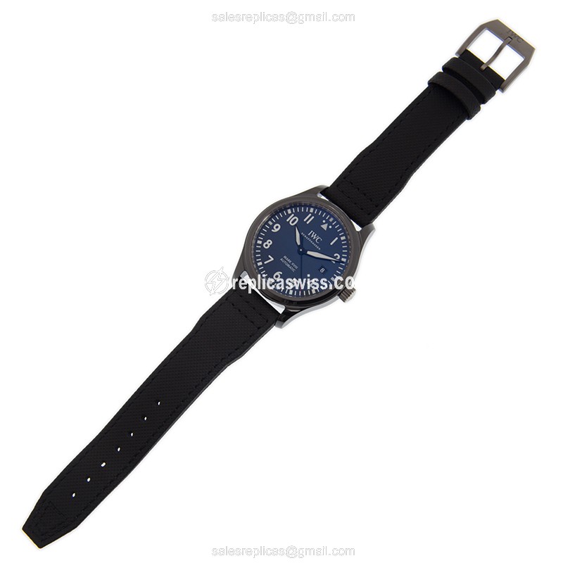 IWC PILOTS Replica - Automatic - Blue Dial - Steel Case - Leather Strap - Black Buckle - View 2
