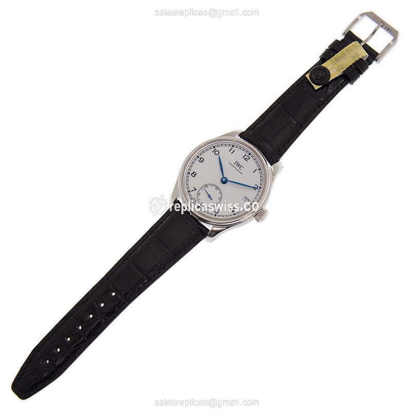 Rolex IWC Portuguese Replica - Manual - Stainless Steel - White Dial - Black Alligator Strap - View 2