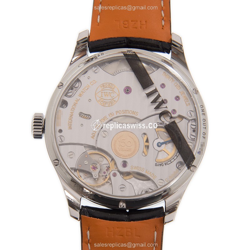 Rolex IWC Portuguese Replica - Manual - Stainless Steel - White Dial - Black Alligator Strap - View 3