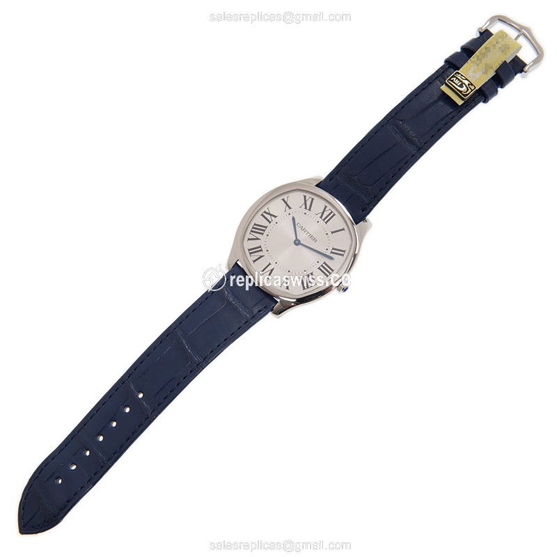 Cartier WSNM0011 Replica - Drive De Cartier - Manual - Steel Case - Silver Dial - Blue Alligator Buckle - View 2