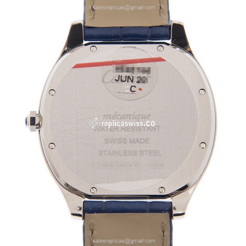 Cartier WSNM0011 Replica - Drive De Cartier - Manual - Steel Case - Silver Dial - Blue Alligator Buckle - View 3
