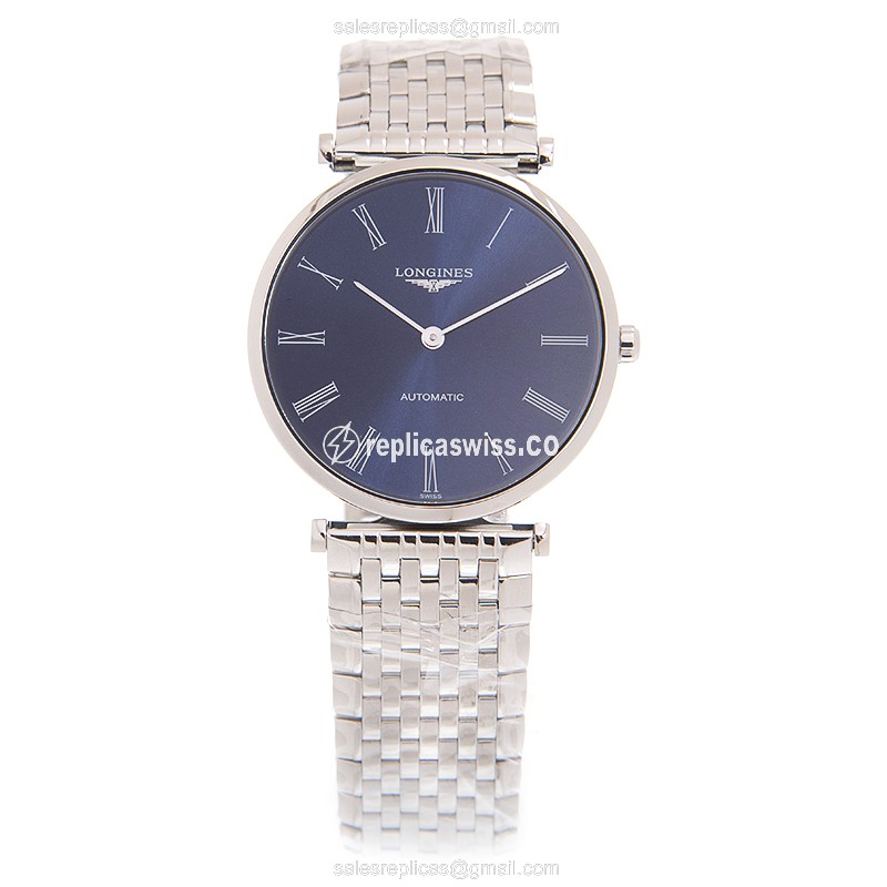 Longines LA GRANDE Replica - Automatic - Steel Case - Blue Dial on Silver Strap - View 2
