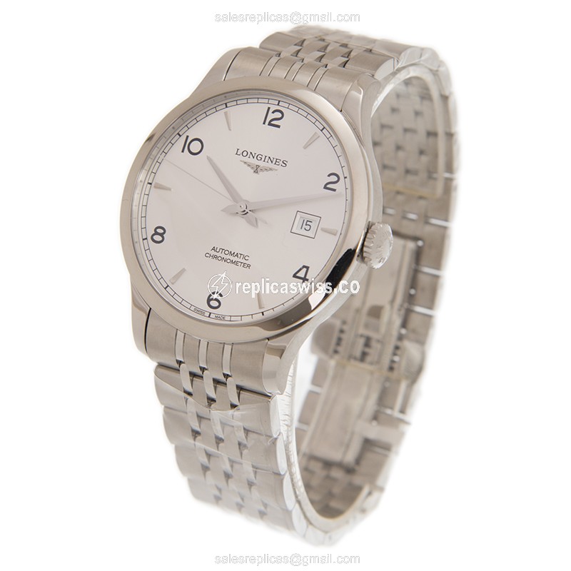 Longines Record Replica - Automatic | Stainless Steel Case | Silver Dial | Clasp & Steel Strap - View 3