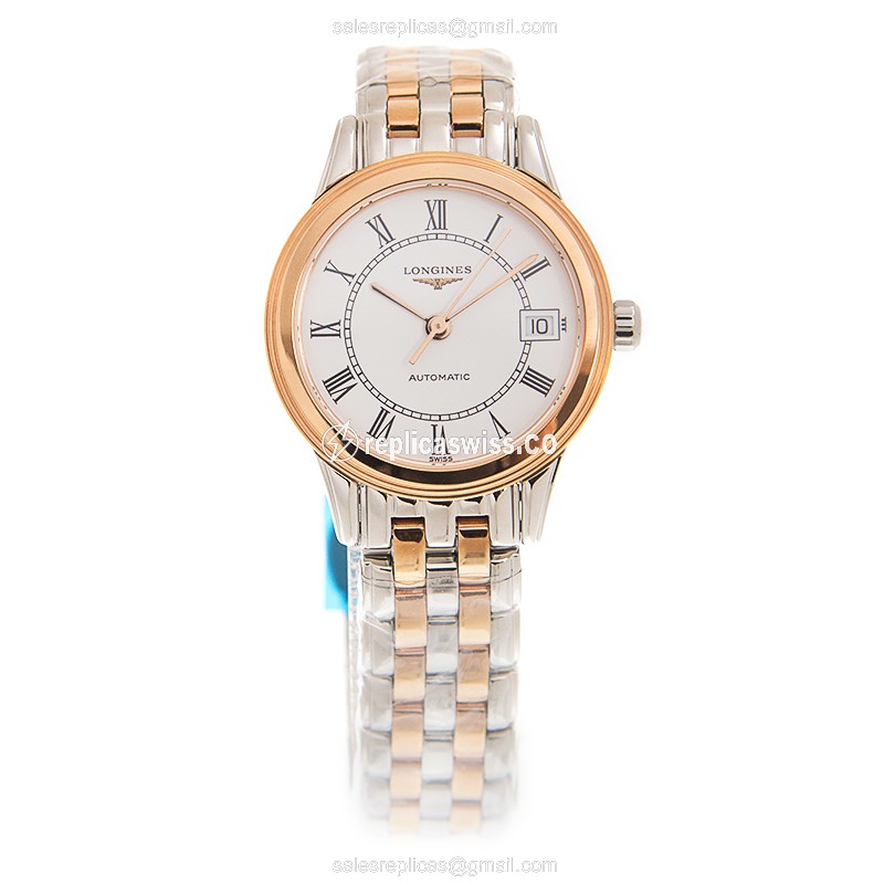 Longines Flagship Replica - Automatic - 18kt Rose & Steel - White Dial, Gold Clasp - View 2