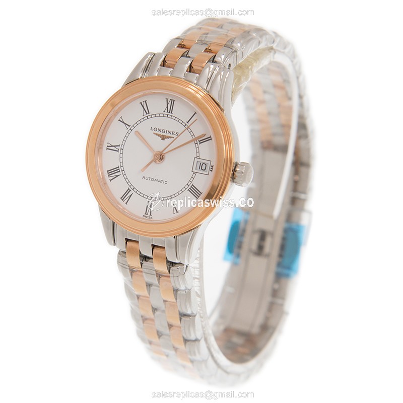 Longines Flagship Replica - Automatic - 18kt Rose & Steel - White Dial, Gold Clasp - View 3