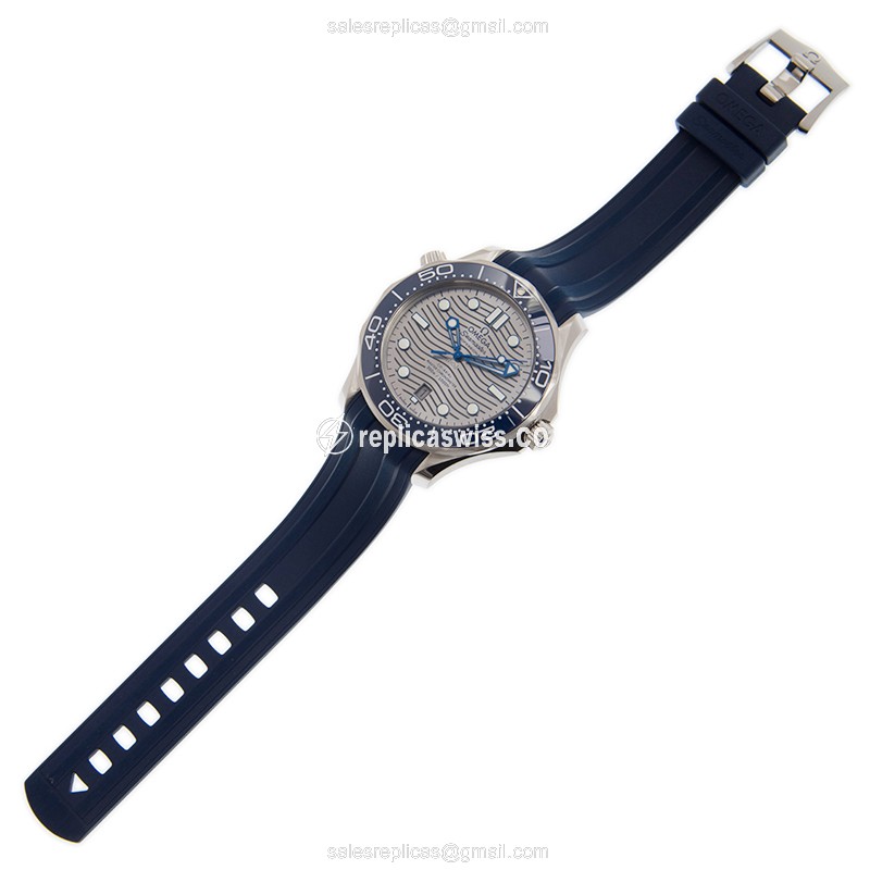 Omega Seamaster Replica - Automatic - Steel - Gray Dial - Blue Rubber Strap - View 2