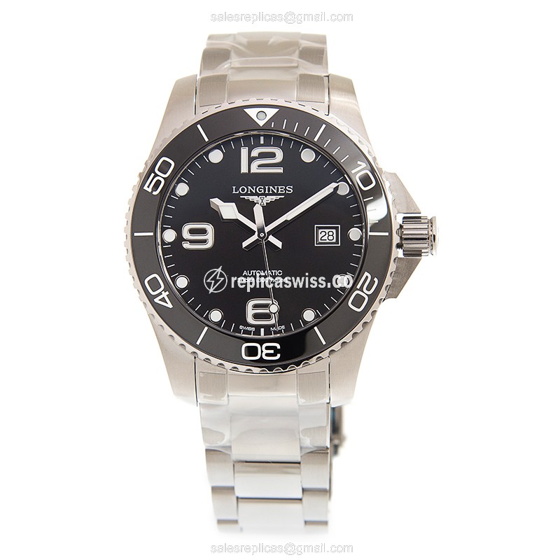 Longines Conquest Replica - Automatic - Steel Case - Black Dial on Silver Steel Strap - View 2