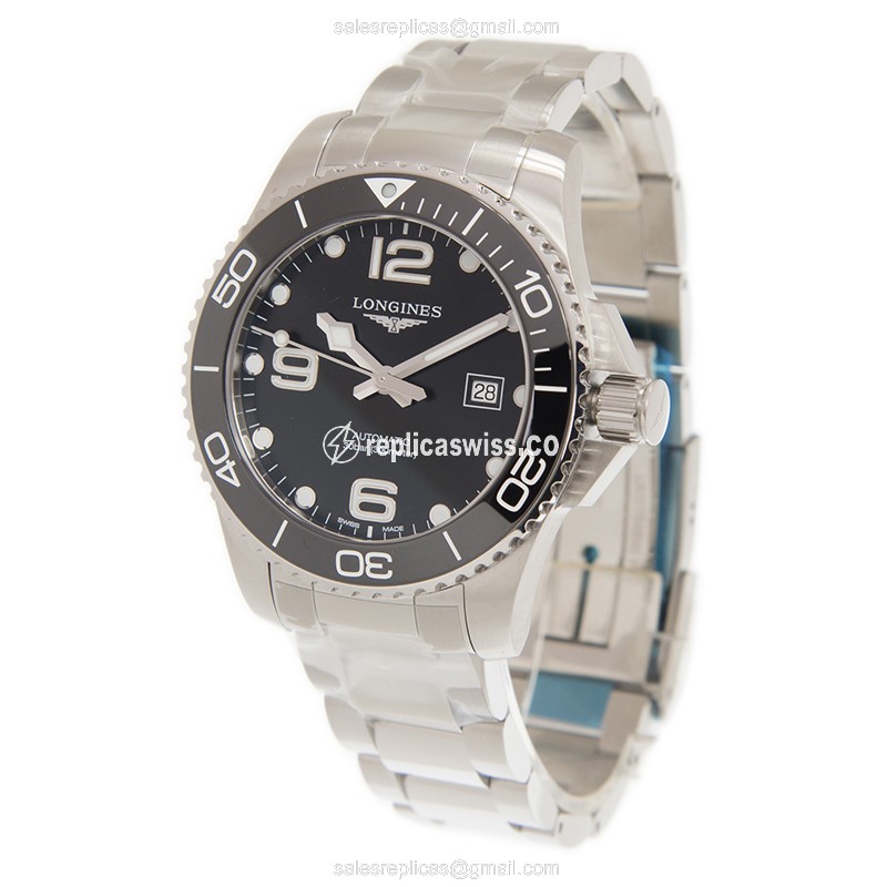 Longines Conquest Replica - Automatic - Steel Case - Black Dial on Silver Steel Strap - View 3