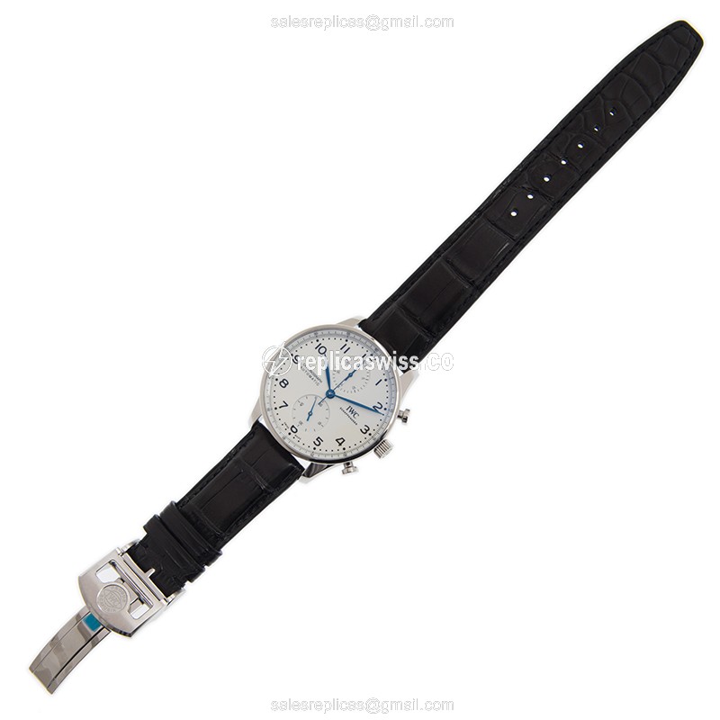 IWC Portuguese IW371602 Replica - Automatic Steel Case - White Dial - Black Alligator Strap - Buckle Clasp - View 2