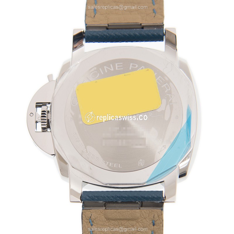 Panerai PAM00906 Replica - Automatic - Steel Case - White Dial - Blue Leather Strap - View 3