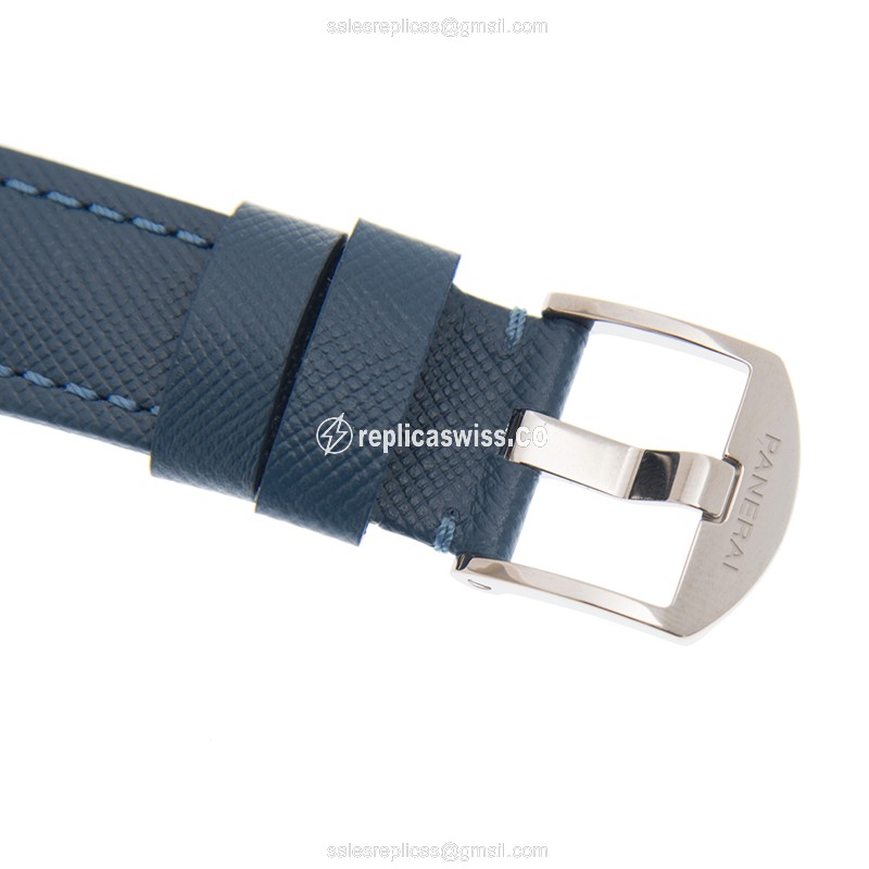 Panerai PAM00906 Replica - Automatic - Steel Case - White Dial - Blue Leather Strap - View 4