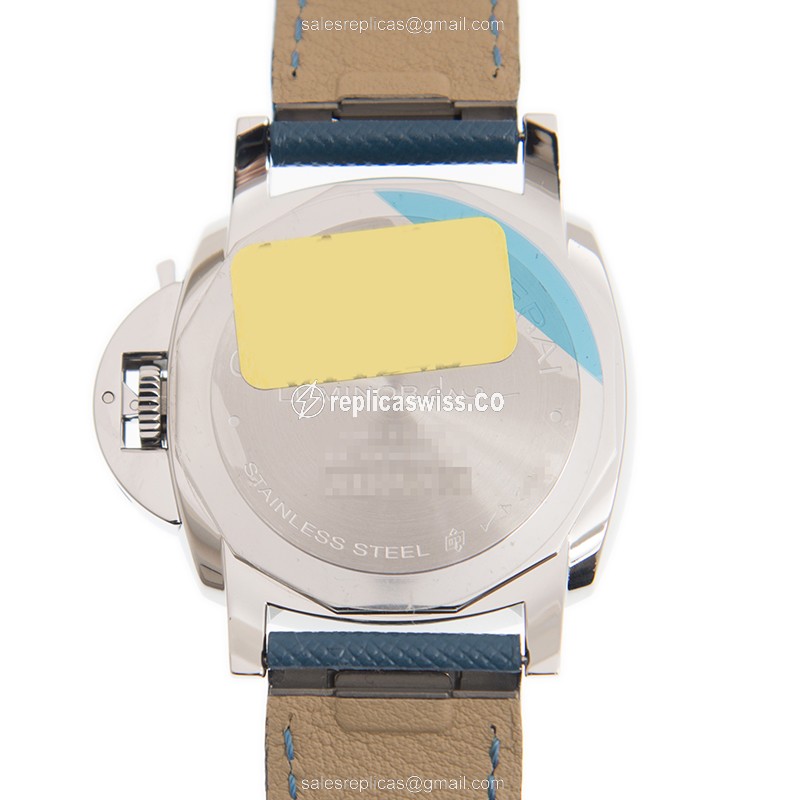 Panerai PAM00903 LUMINOR Replica - Automatic - Steel Case - White Dial - Blue Leather Strap - View 3