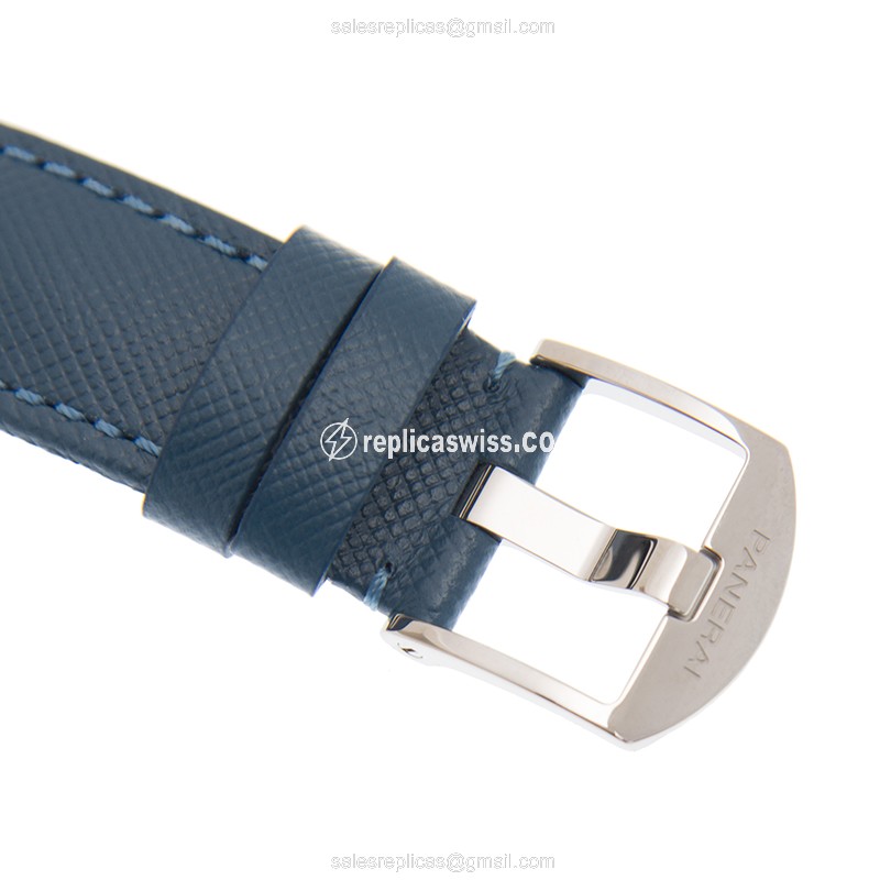 Panerai PAM00903 LUMINOR Replica - Automatic - Steel Case - White Dial - Blue Leather Strap - View 4