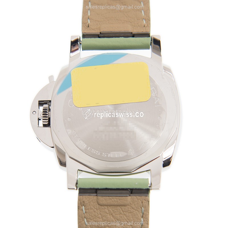 Panerai PAM00755 LUMINOR Replica - Automatic - Steel Case - Gray Dial - Green Leather Strap - Buckle Clasp - View 3