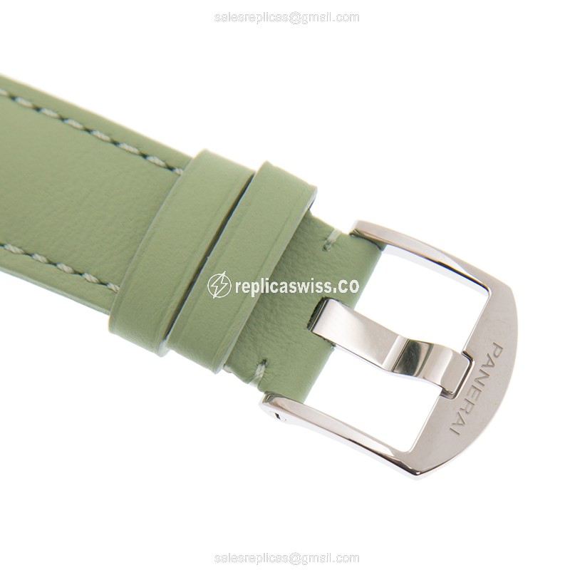 Panerai PAM00755 LUMINOR Replica - Automatic - Steel Case - Gray Dial - Green Leather Strap - Buckle Clasp - View 4