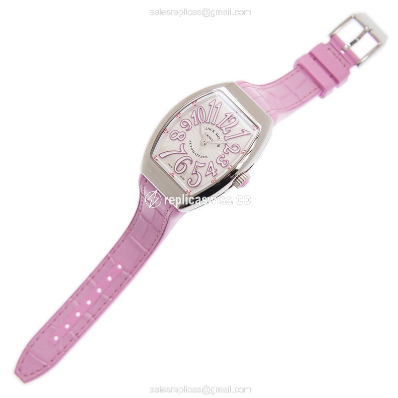 Franck Muller V35 SC AT FO Vanguard - Auto - Stainless Steel Case - White Dial - Pink Alligator Strap - Buckle Clasp - View 2