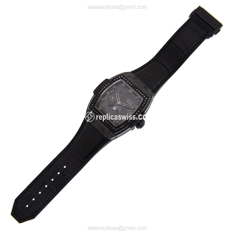 Hublot BIG BANG Replica - Automatic - Stainless Steel - Black Dial - Alligator Strap - Sapphire Crystal - View 2
