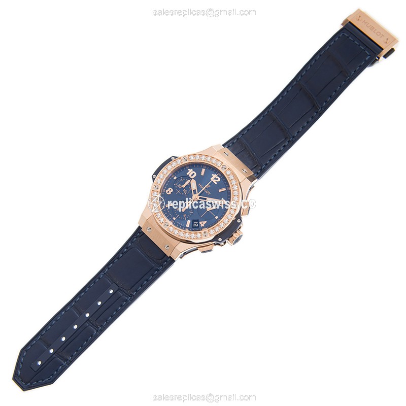 Hublot BIG BANG Replica - Automatic - 18kt Rose Gold - Diamonds - Blue Dial & Blue Strap - View 2