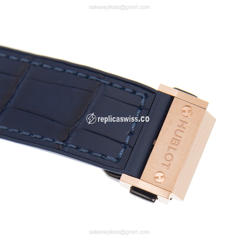Hublot BIG BANG Replica - Automatic - 18kt Rose Gold - Diamonds - Blue Dial & Blue Strap - View 4