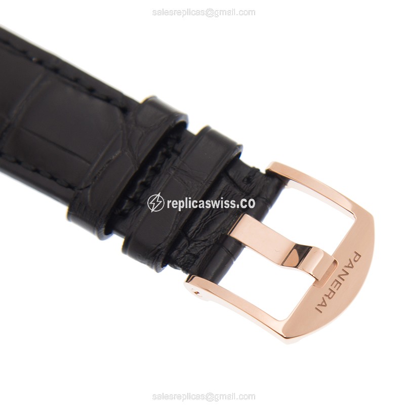 Panerai PAM00908 LUMINOR Replica - Automatic - 18kt Rose Gold - Black Dial - Alligator Black Strap - View 4