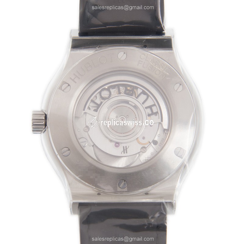 Hublot Classic Fusion Replica - Automatic - Stainless Steel - White Dial - Black Alligator Strap - View 3