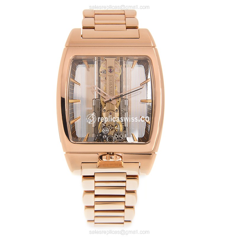 Corum Golden Bridge Replica - Automatic - 18kt Rose Gold - Skull Dial - Gold Clasp & Band - View 2