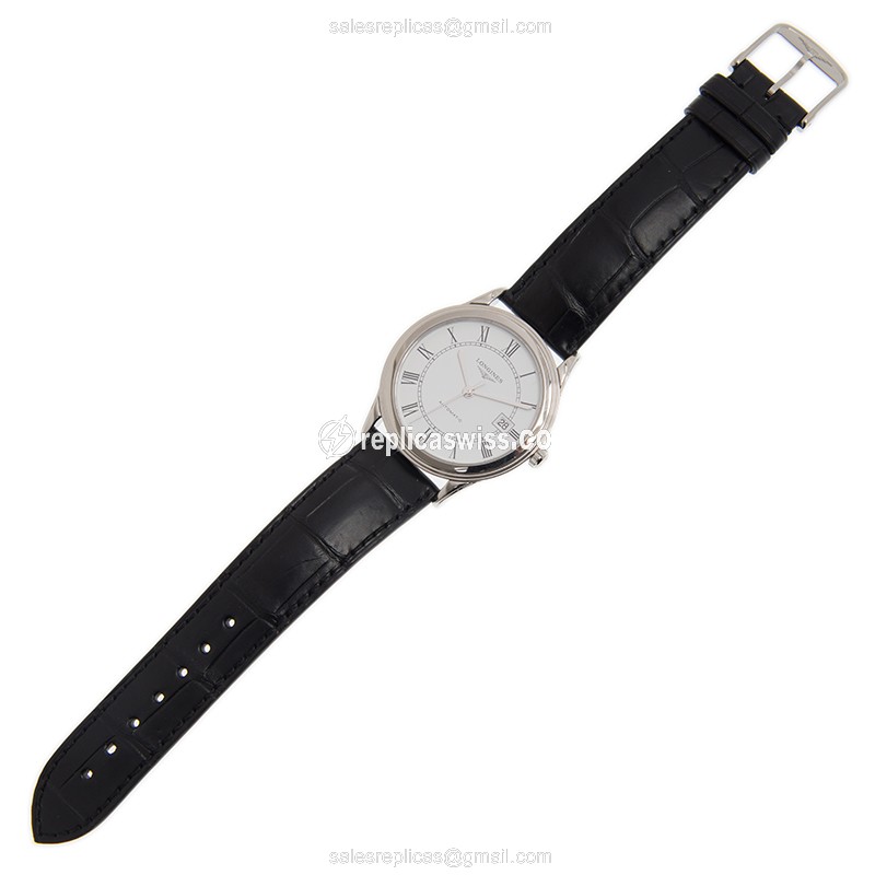 Longines Flagship L4.874.4.21.2 - Automatic - Steel Case, White Dial | Black Alligator Strap - View 2