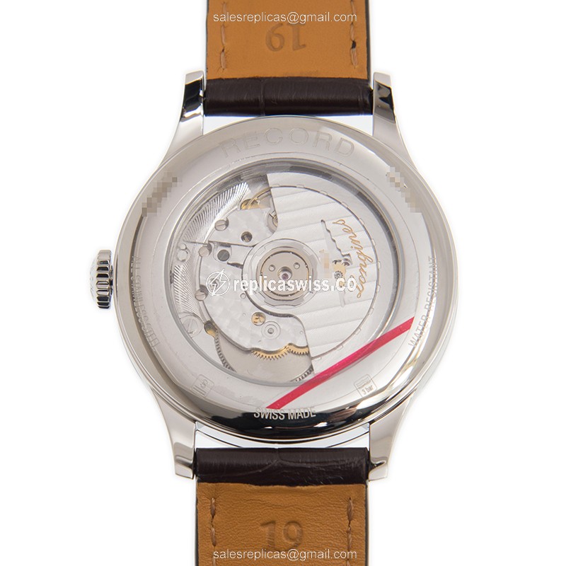 Longines RECORD Replica - Automatic - Stainless Steel - White Dial, Brown Alligator Strap - View 3