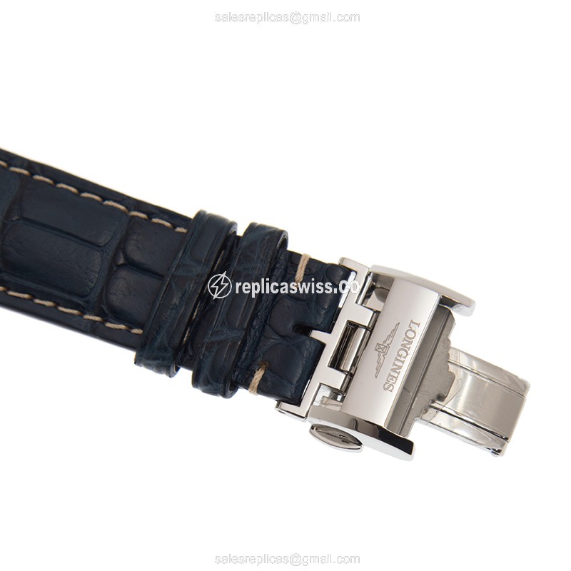 Longines L2.793.4.92.2 Replica - Automatic - Blue Dial - Stainless Steel - Alligator Blue Buckle - View 4