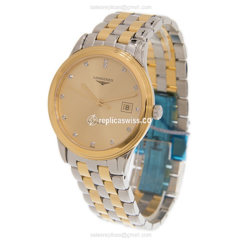 Longines L4.974.3.37.7 Flagship Automatic Gold-Plated Steel Case, Gold Dial, Gold Clasp & Gold Strap - View 3