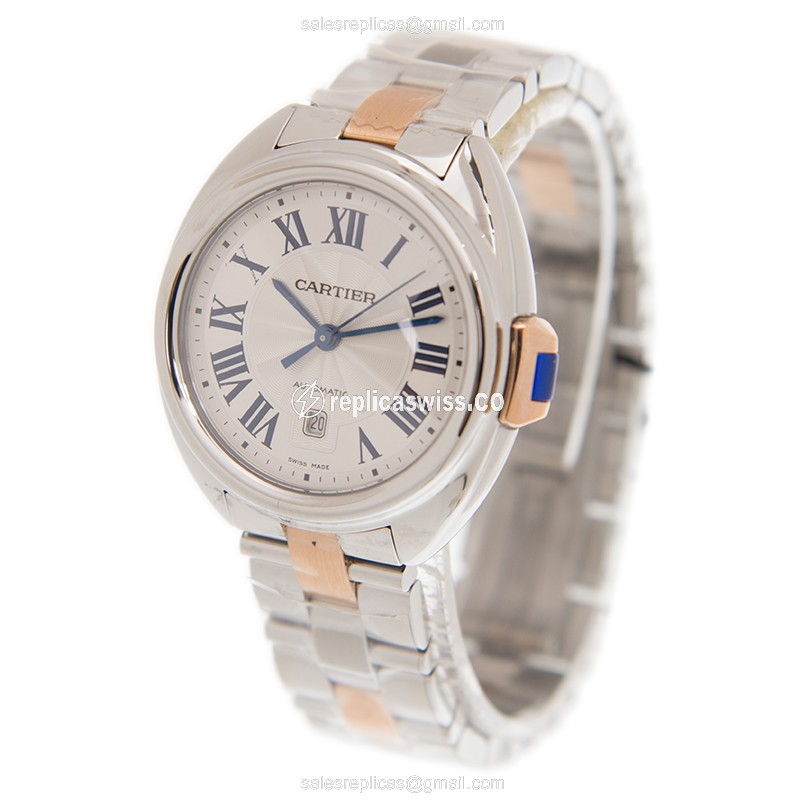 Cartier Ballon Bleu Replica - Automatic - Steel Case - Silver Dial - Gold 18kt Strap - View 3
