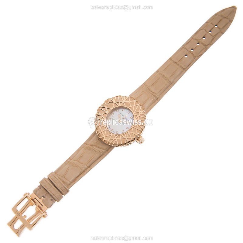 Ulysse Nardin Classic Replica - Automatic - 18kt Rose Gold - White Dial - Brown Alligator Strap - View 2