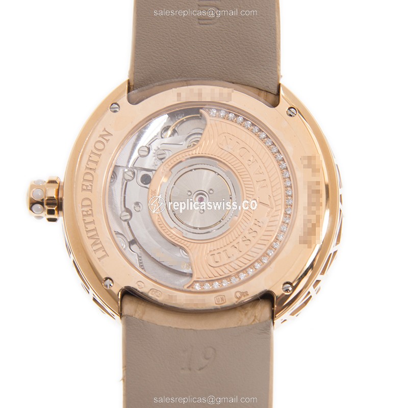 Ulysse Nardin Classic Replica - Automatic - 18kt Rose Gold - White Dial - Brown Alligator Strap - View 3