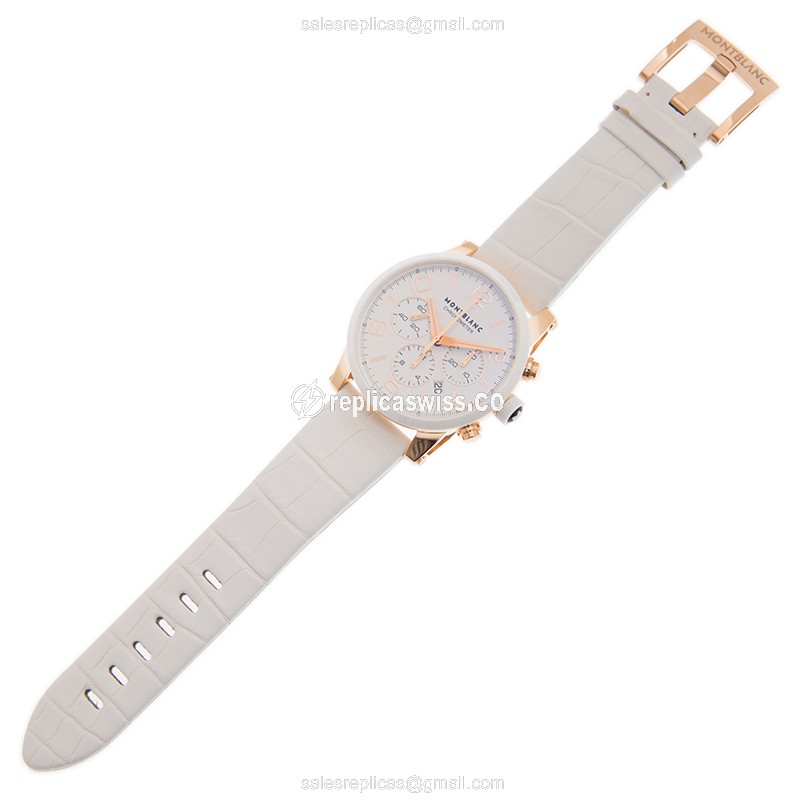 Mont Blanc TIMEWALKER Replica - Automatic 18kt Gold - White Dial, Alligator White Strap - View 2