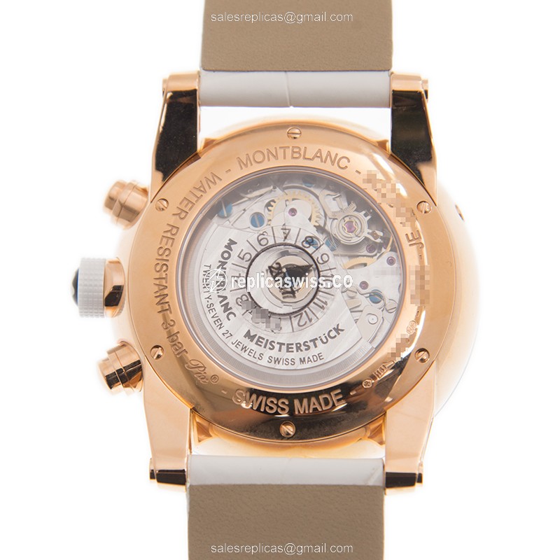 Mont Blanc TIMEWALKER Replica - Automatic 18kt Gold - White Dial, Alligator White Strap - View 3