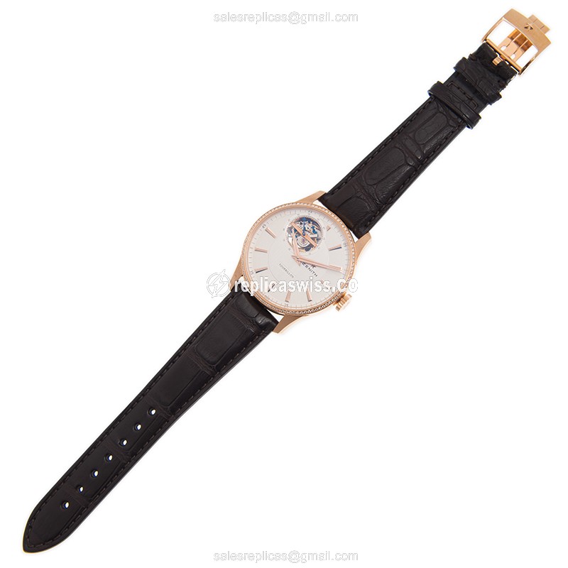 Zenith Commander Replica - Automatic - 18kt Rose Gold - Diamond bezel - Brown Alligator Strap - View 2