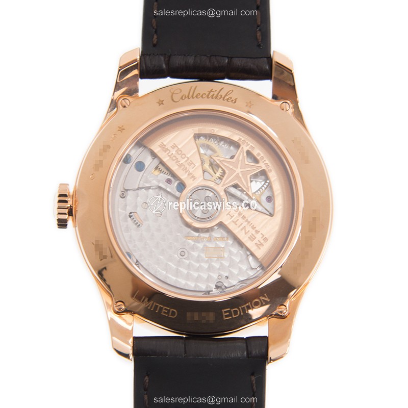 Zenith Commander Replica - Automatic - 18kt Rose Gold - Diamond bezel - Brown Alligator Strap - View 3