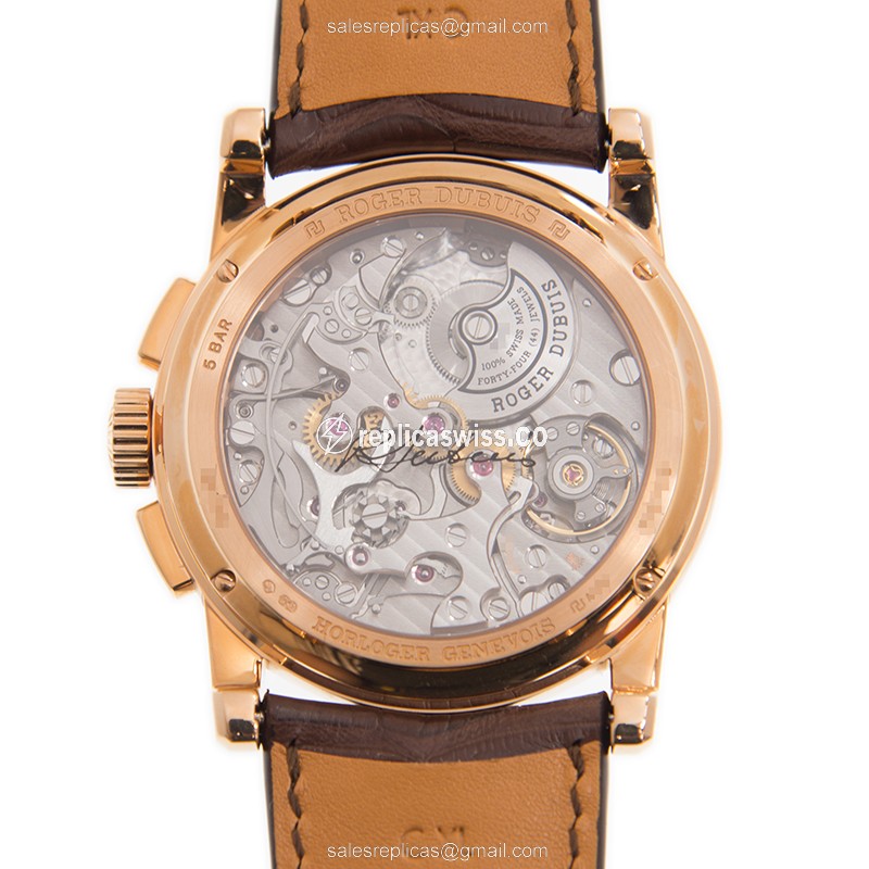 Roger Dubuis DBHO0569 HOMMAGE - Auto - 18kt Rose Gold - Silver Dial - Brown Alligator Buckle - View 3