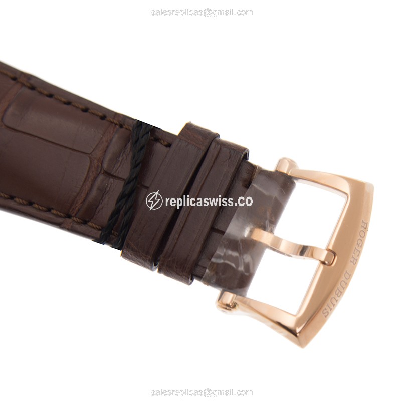 Roger Dubuis DBHO0569 HOMMAGE - Auto - 18kt Rose Gold - Silver Dial - Brown Alligator Buckle - View 4